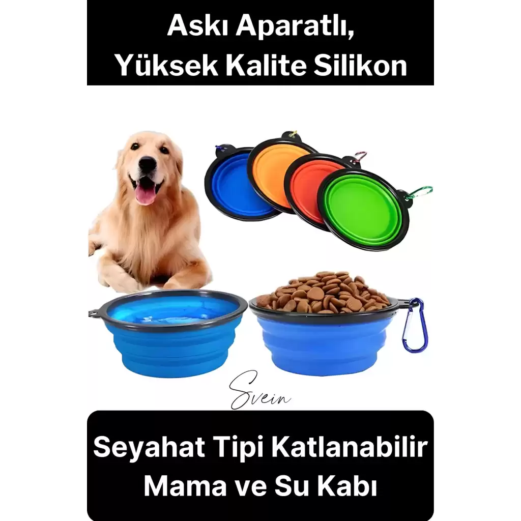 Taşınabilir Katlanabilir Seyahat Tipi Çok Amaçlı Kedi Köpek Mama Su Kabı Silikon Evcil Hayvan