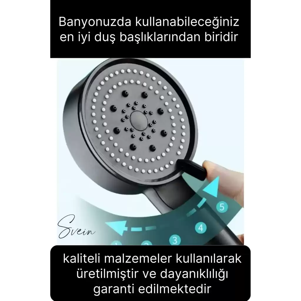 Premium Duş Seti 5 Fonksiyonlu Tasarruflu Başlık Esnek Kırılmaz Çatlamaz Paslanmaz Sızdırmaz Hortum
