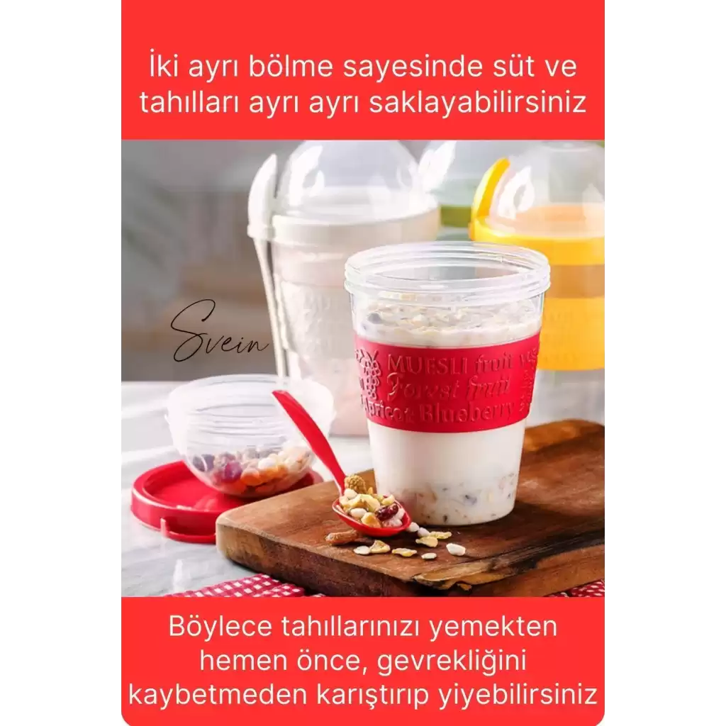 Pratik Sızdırmaz Kapaklı Bölmeli Kaşıklı Taşınabilir Yiyecek Mama Ara Öğün Yoğurt Diyet Saklama Kabı