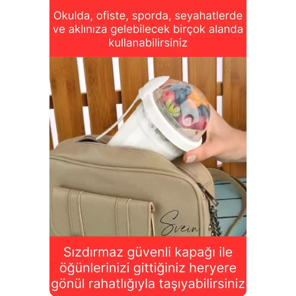Pratik Sızdırmaz Kapaklı Bölmeli Kaşıklı Taşınabilir Yiyecek Mama Ara Öğün Yoğurt Diyet Saklama Kabı