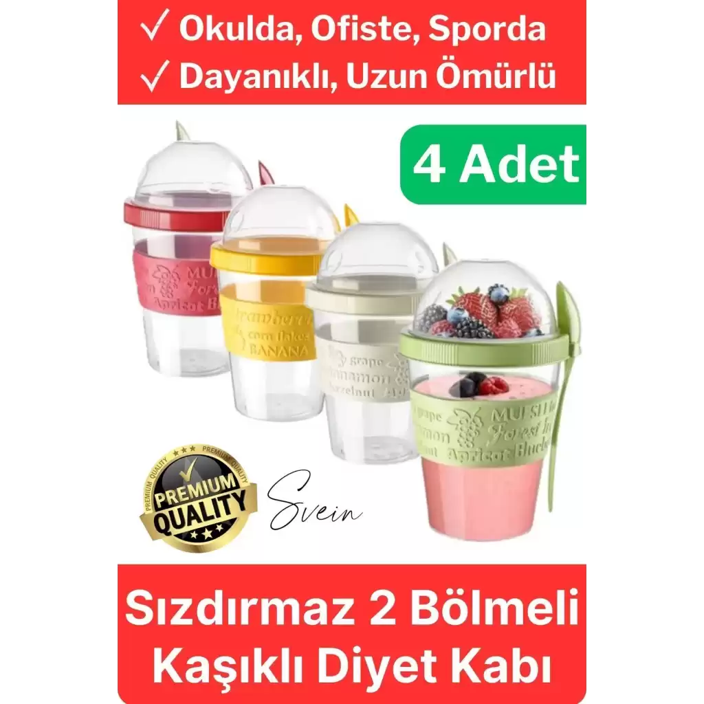 Pratik Sızdırmaz Kapaklı Bölmeli Kaşıklı Taşınabilir Yiyecek Mama Ara Öğün Yoğurt Diyet Saklama Kabı