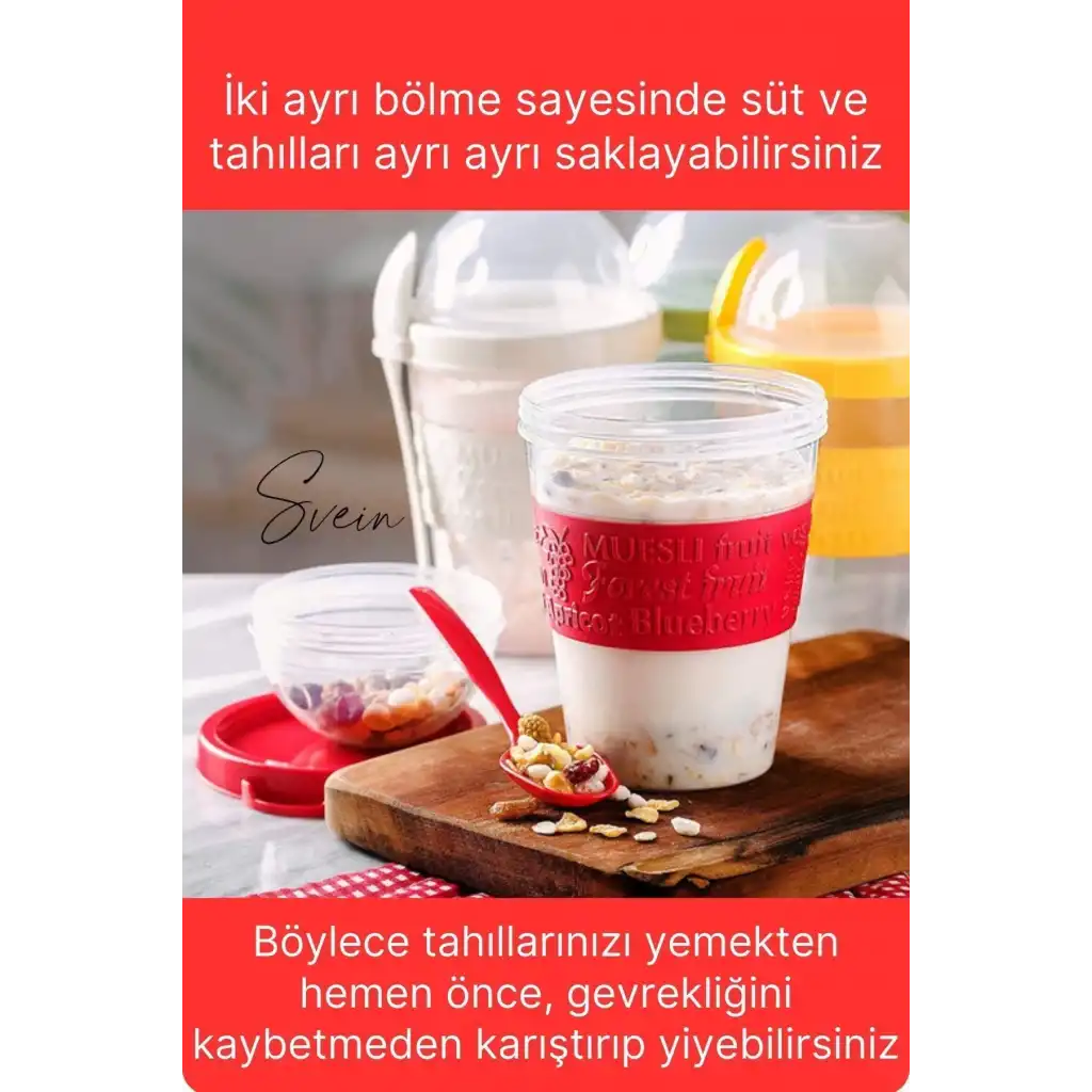 Pratik Sızdırmaz Kapaklı Bölmeli Kaşıklı Taşınabilir Yiyecek Mama Ara Öğün Yoğurt Diyet Saklama Kabı