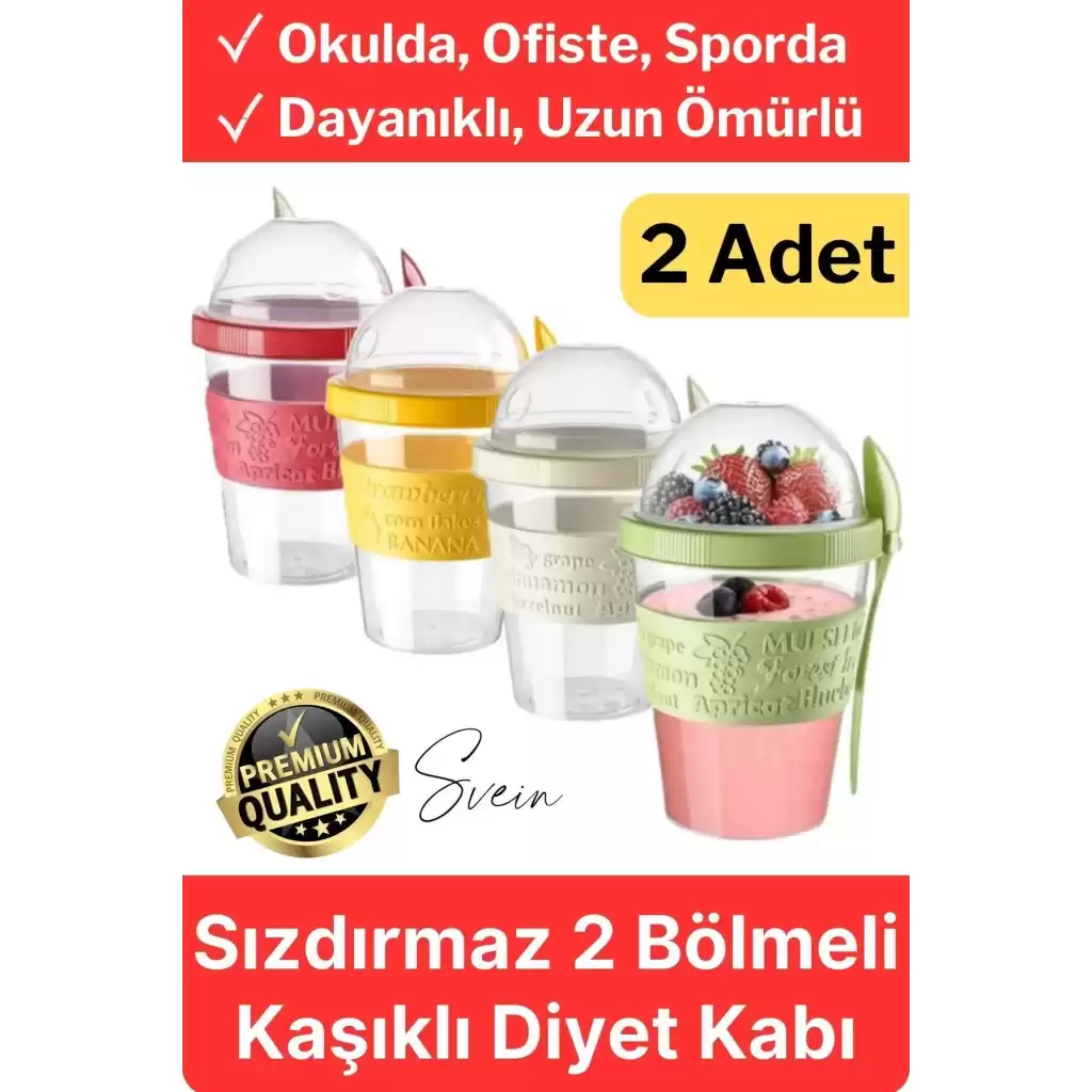 Pratik Sızdırmaz Kapaklı Bölmeli Kaşıklı Taşınabilir Yiyecek Mama Ara Öğün Yoğurt Diyet Saklama Kabı