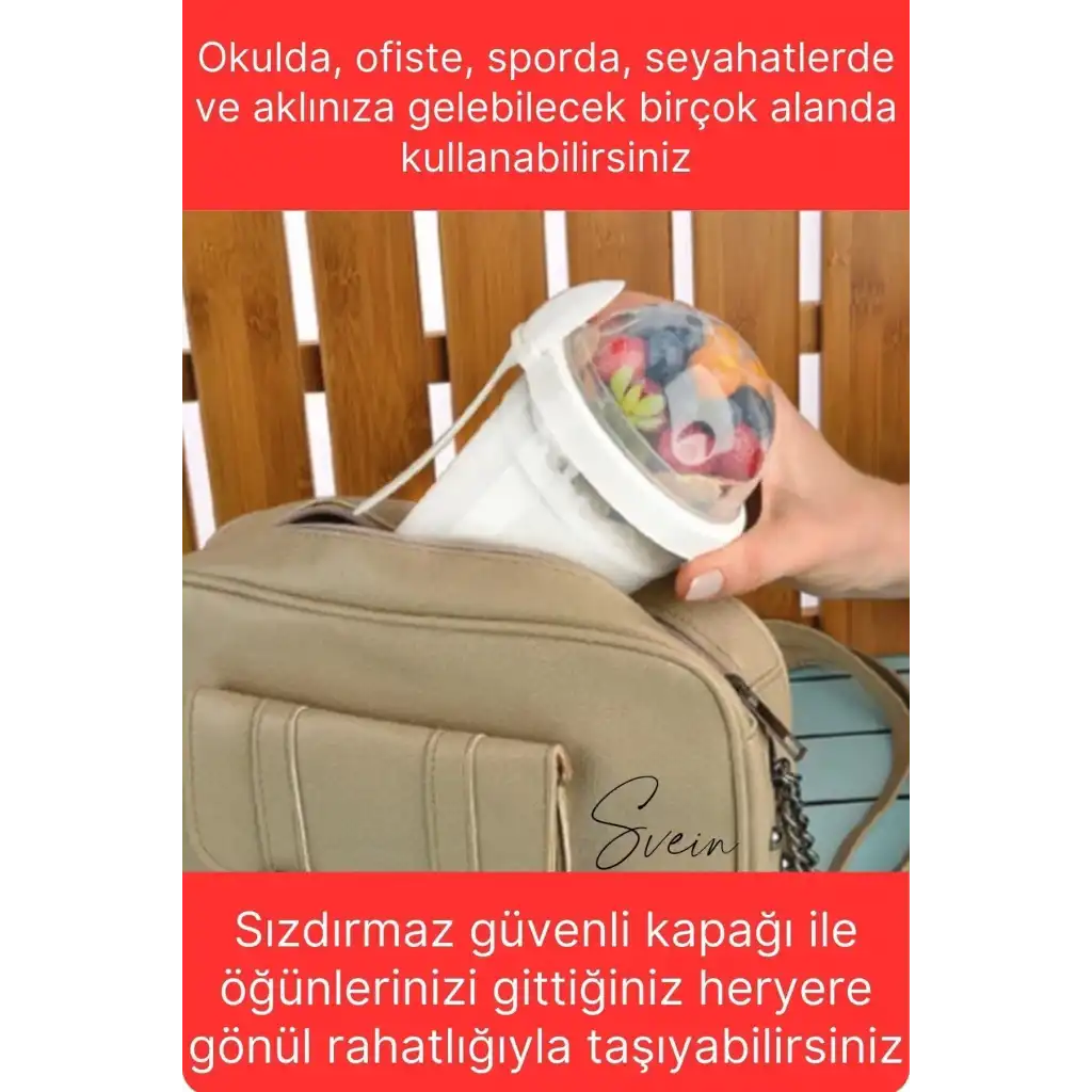 Pratik Sızdırmaz Kapaklı Bölmeli Kaşıklı Taşınabilir Yiyecek Mama Ara Öğün Yoğurt Diyet Saklama Kabı