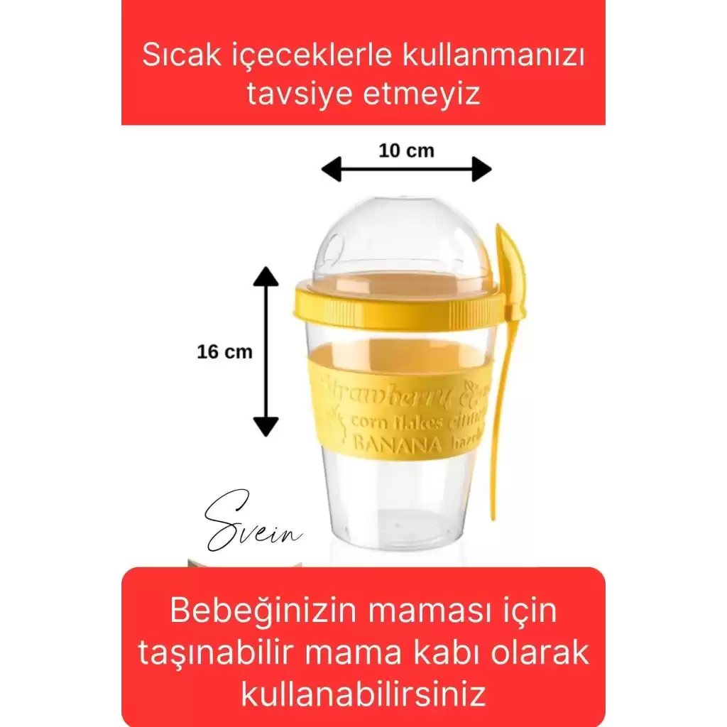 Pratik Sızdırmaz Kapaklı Bölmeli Kaşıklı Taşınabilir Yiyecek Mama Ara Öğün Yoğurt Diyet Saklama Kabı