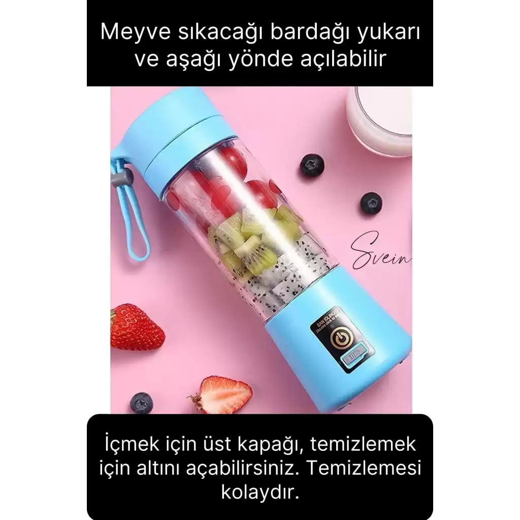 Portatif Taşınabilir Elektrikli Mini Meyve Sıkacağı Smoothie Milkshake Şarjlı Blender Karıştırıcı