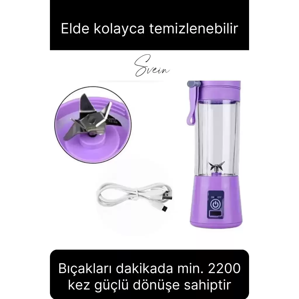 Portatif Taşınabilir Elektrikli Mini Meyve Sıkacağı Smoothie Milkshake Şarjlı Blender Karıştırıcı