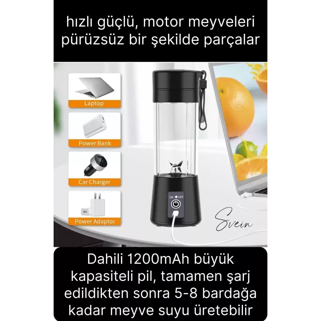 Portatif Taşınabilir Elektrikli Mini Meyve Sıkacağı Smoothie Kamp Piknik Şarjlı Rondo Karıştırıcı