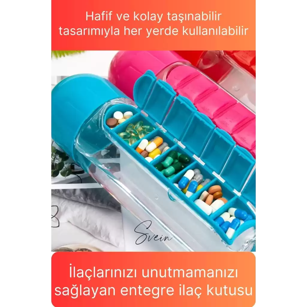Pratik İlaç Kutusu Su Matara Sızdırmaz Akıtmaz Şişe Spor Suluk Hazneli Fonksiyonel Kolay Taşınabilir