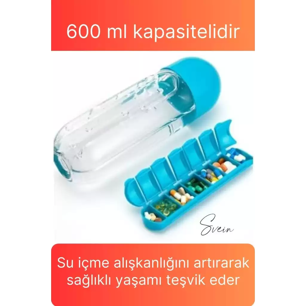 Pratik İlaç Kutusu Su Matara Sızdırmaz Akıtmaz Şişe Spor Suluk Hazneli Fonksiyonel Kolay Taşınabilir