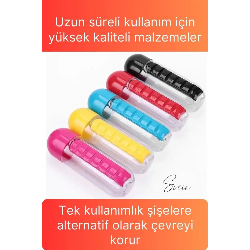 Pratik İlaç Kutusu Su Matara Sızdırmaz Akıtmaz Şişe Spor Suluk Hazneli Fonksiyonel Kolay Taşınabilir