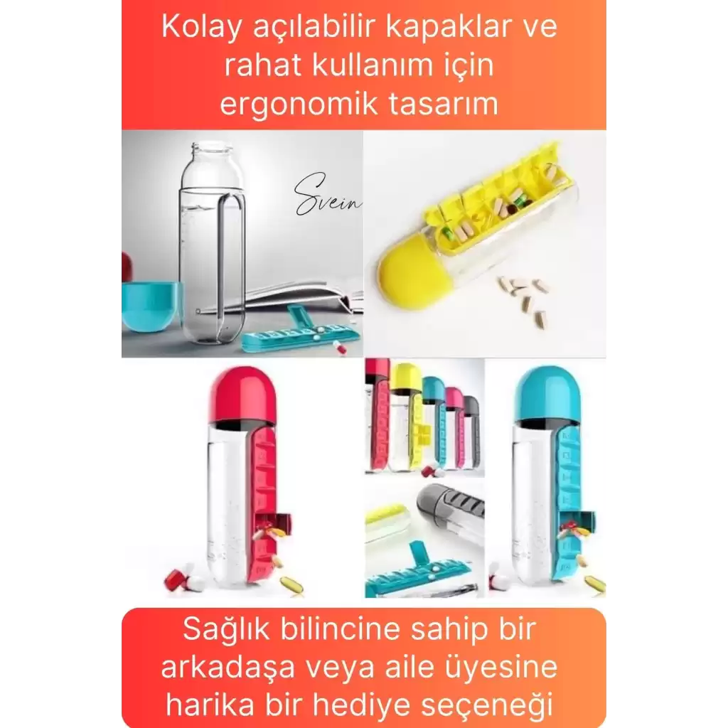 Pratik İlaç Kutusu Su Matara Sızdırmaz Akıtmaz Şişe Spor Suluk Hazneli Fonksiyonel Kolay Taşınabilir