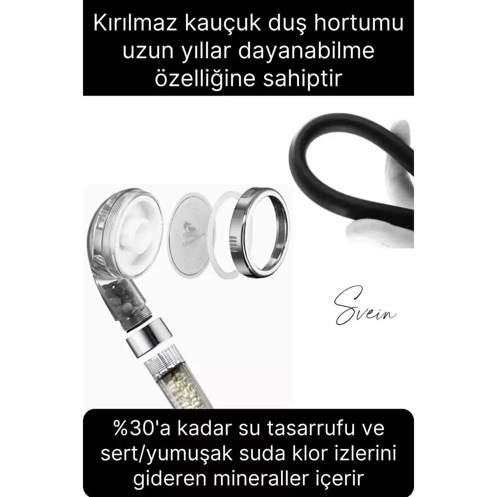 Premium Duş Seti 3 Fonksiyonlu Tasarruflu Başlık Esnek Kırılmaz Çatlamaz Paslanmaz Sızdırmaz Hortum