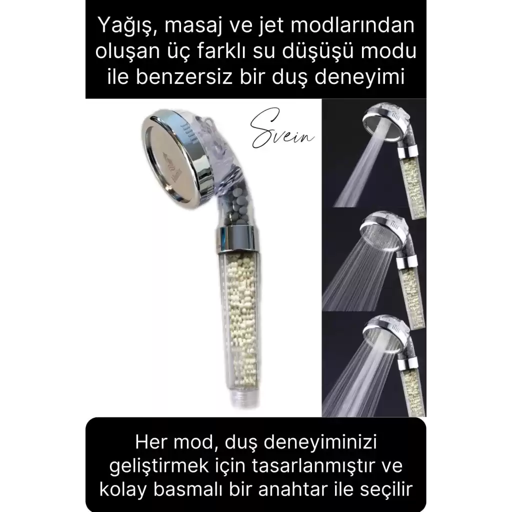 Premium Duş Seti 3 Fonksiyonlu Tasarruflu Başlık Esnek Kırılmaz Çatlamaz Paslanmaz Sızdırmaz Hortum