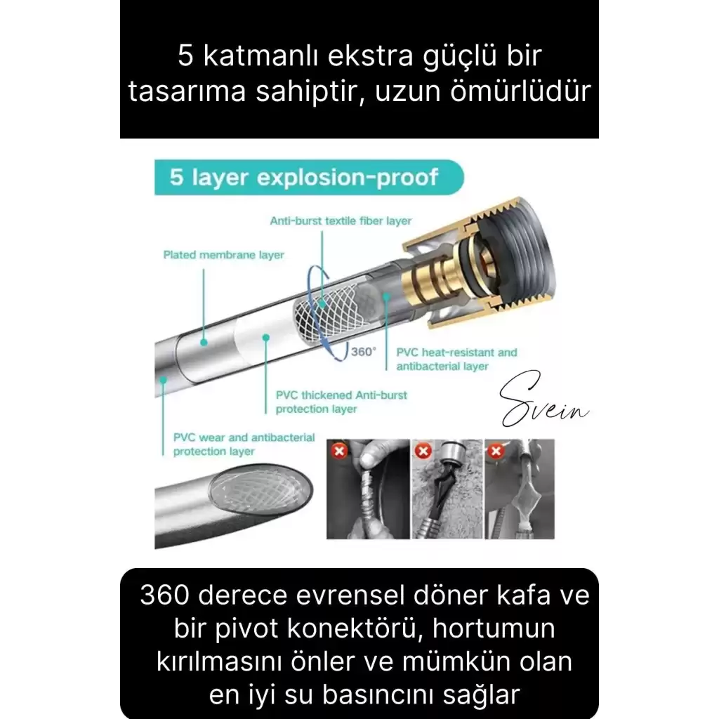 Premium Duş Seti 3 Fonksiyonlu Tasarruflu Başlık Esnek Kırılmaz Çatlamaz Paslanmaz Sızdırmaz Hortum