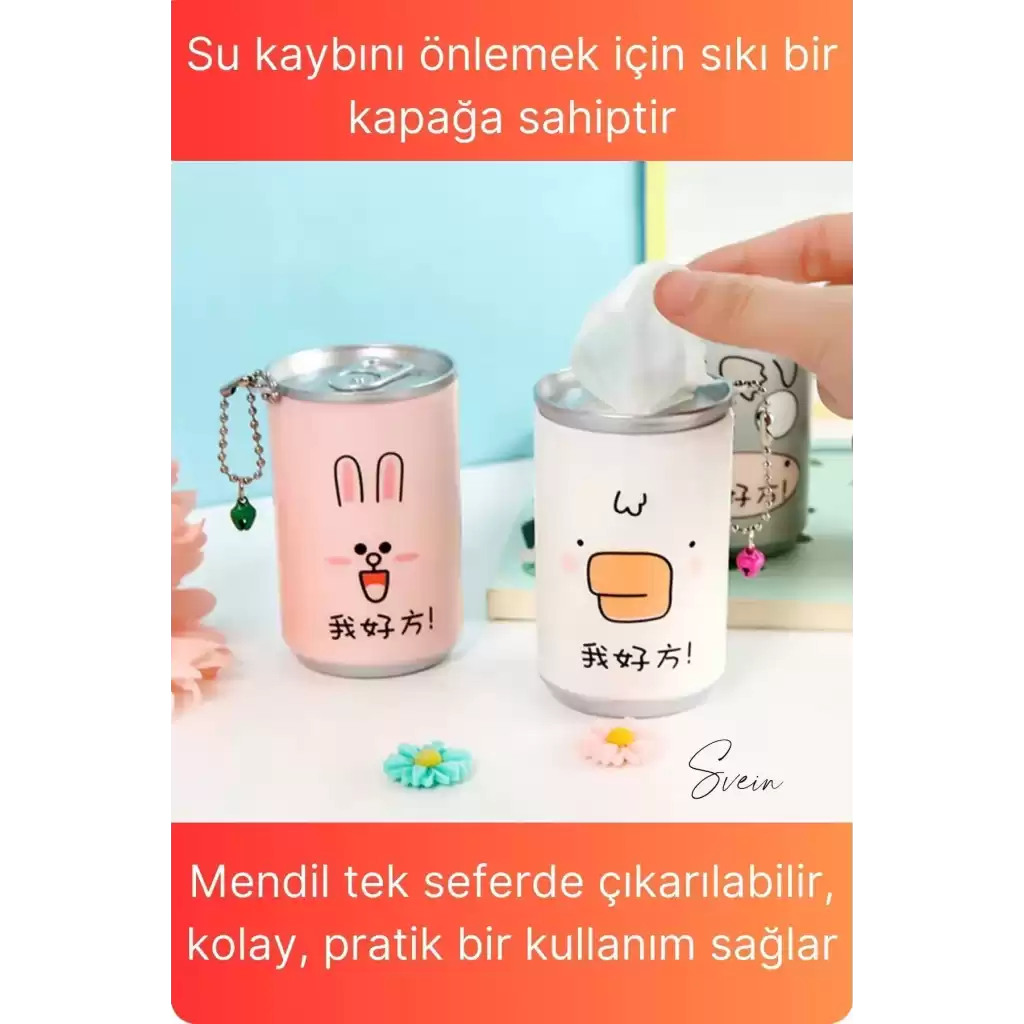 4lü Fenomen Sevimli Teneke Kutu Görünümlü Islak Mendil Saklama Kutusu Kabı Anahtarlık Çanta Süsü