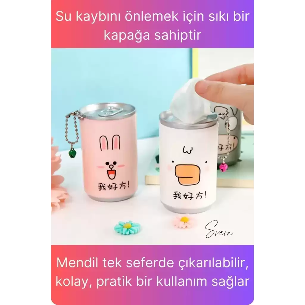 10lu Fenomen Sevimli Teneke Kutu Görünümlü Islak Mendil Saklama Kutusu Kabı Anahtarlık Çanta Süsü