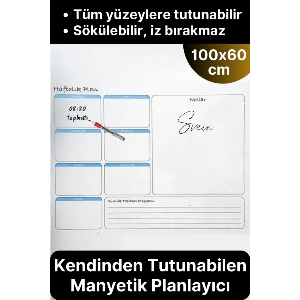 Kendinden Yapışkanlı Tutunabilen İz Bırakmaz Haftalık Planlayıcı Manyetik Duvar Sticker Takvim