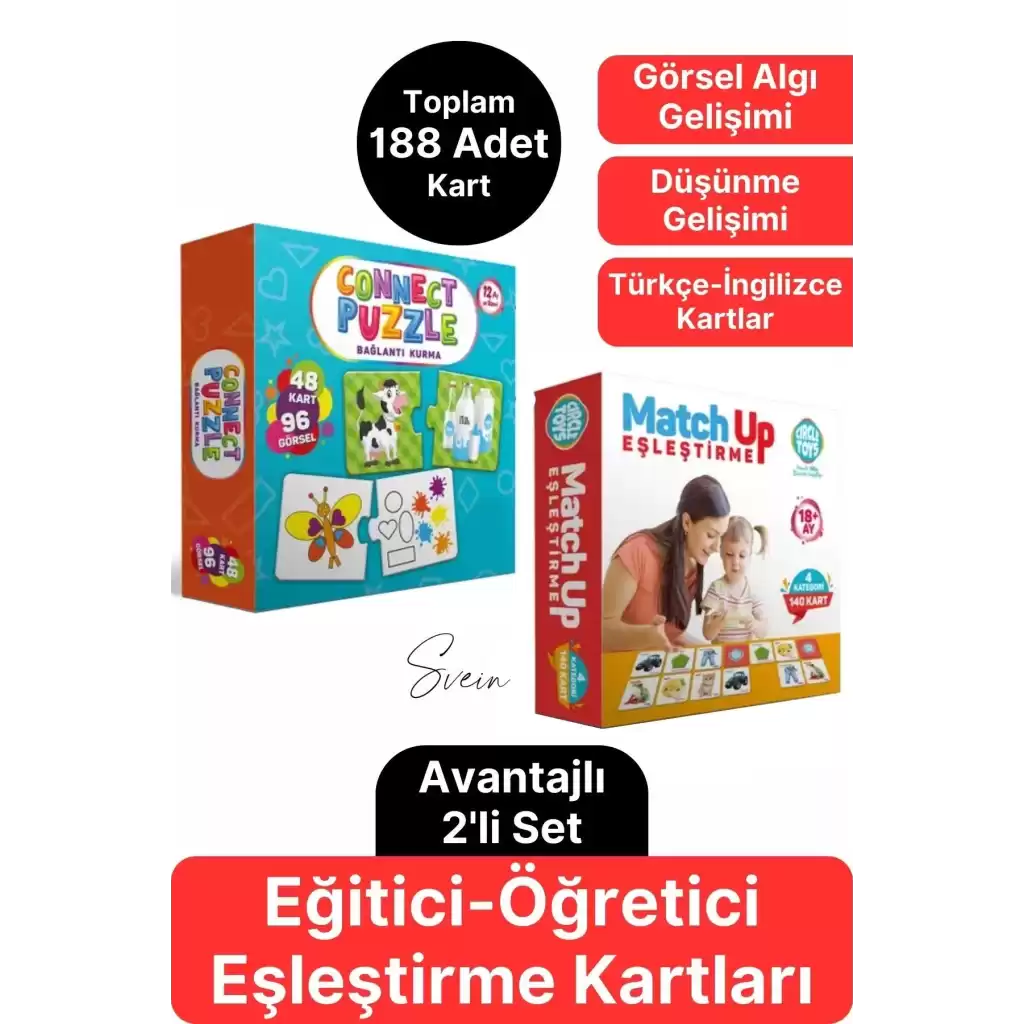 2li Süper Avantajlı Eğitici Öğretici Eşleştirme Oyunu Puzzle Yapboz Kutulu Görsel Algı Motor Beceri