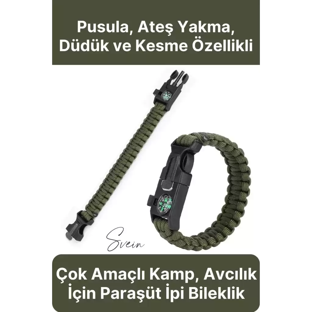 Premium Dayanıklı Pusulalı Yürüyüş Kamp Doğa Spor Hayatta Kalma Bilekliği Paracord Örgü Acil Durum