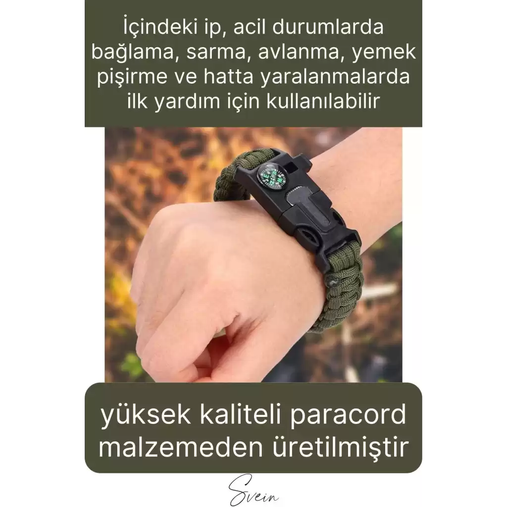 Premium Dayanıklı Pusulalı Yürüyüş Kamp Doğa Spor Hayatta Kalma Bilekliği Paracord Örgü Acil Durum