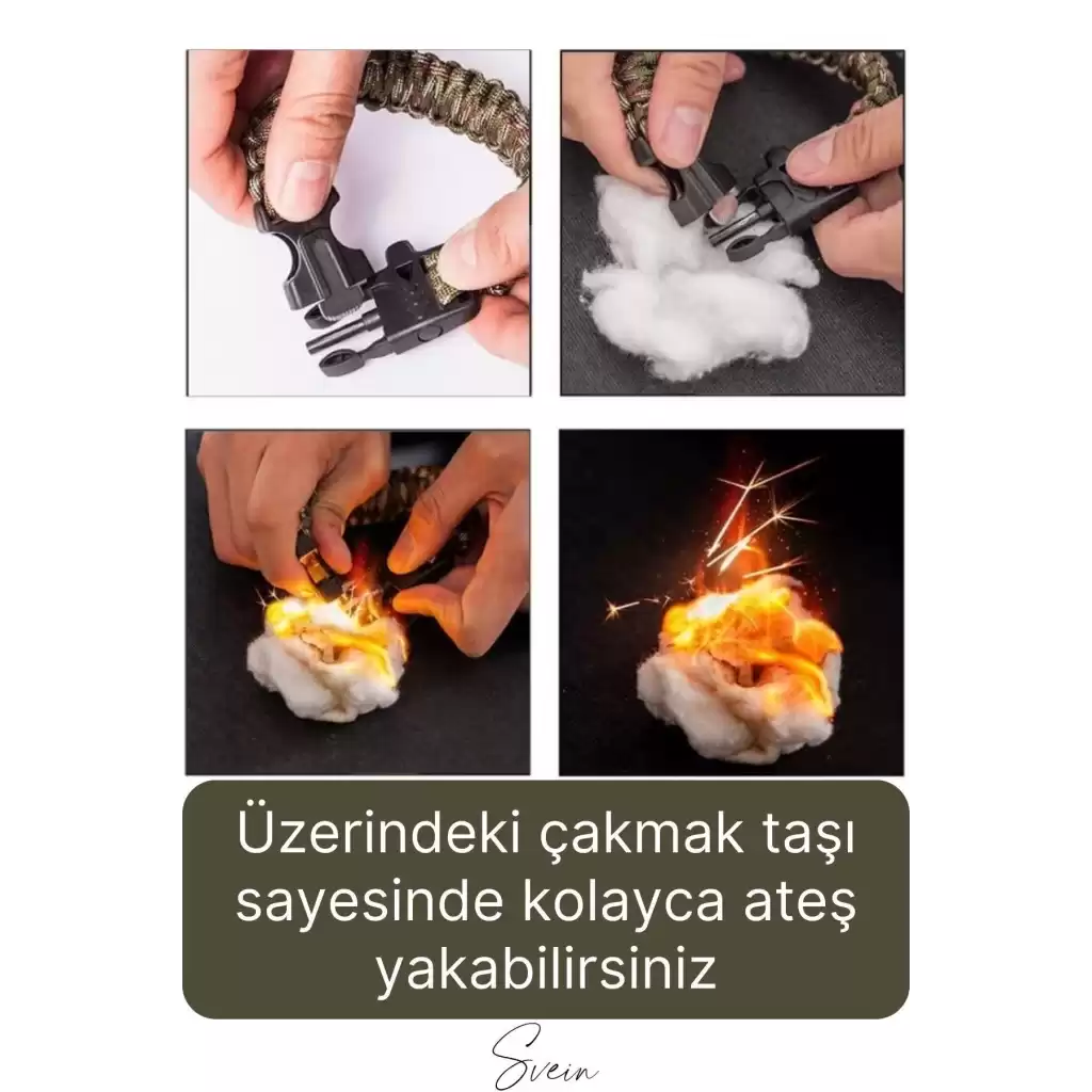 Premium Dayanıklı Pusulalı Yürüyüş Kamp Doğa Spor Hayatta Kalma Bilekliği Paracord Örgü Acil Durum