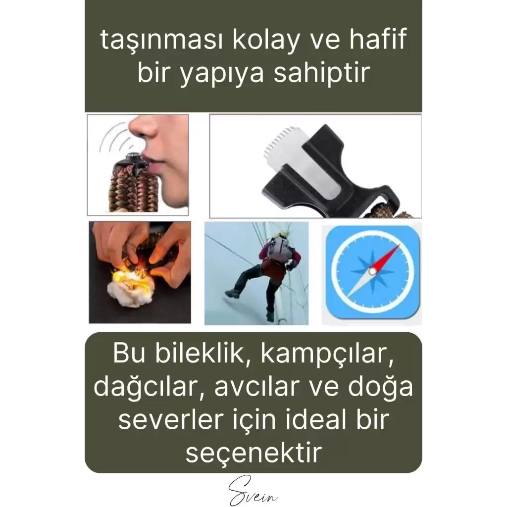 Premium Dayanıklı Pusulalı Yürüyüş Kamp Doğa Spor Hayatta Kalma Bilekliği Paracord Örgü Acil Durum