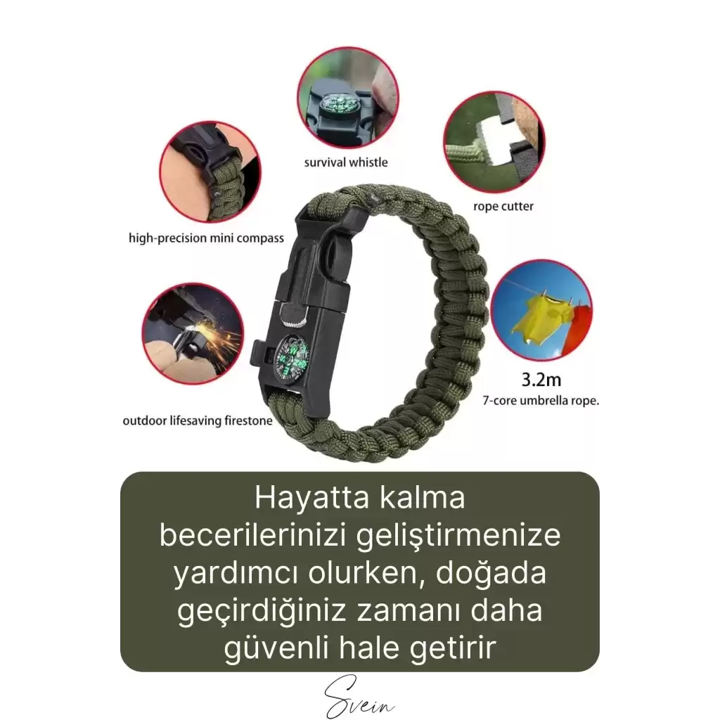 Premium Dayanıklı Pusulalı Yürüyüş Kamp Doğa Spor Hayatta Kalma Bilekliği Paracord Örgü Acil Durum