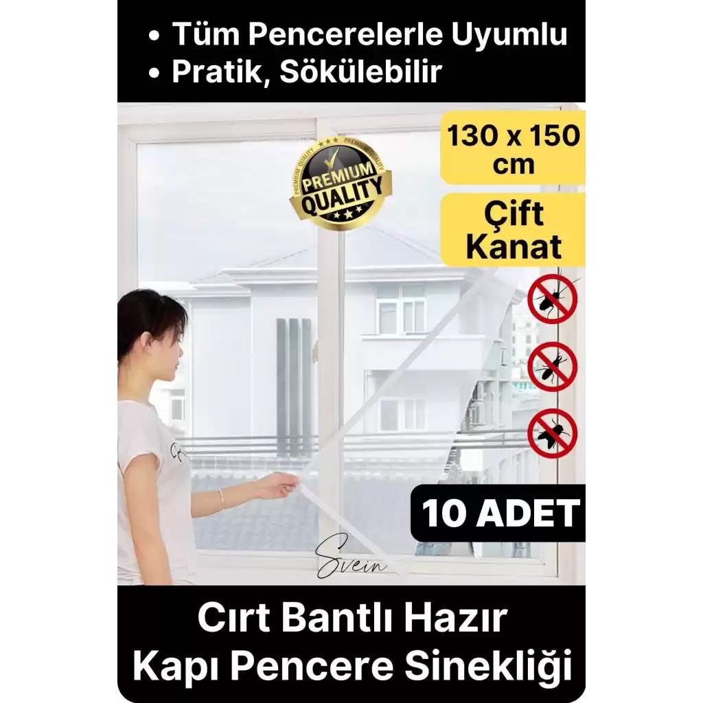 10 Adet Pratik Cam Pencere Kapı Uyumlu Çift Kanat Yırtılmaz Dayanıklı Kendinden Yapışkanlı Sineklik