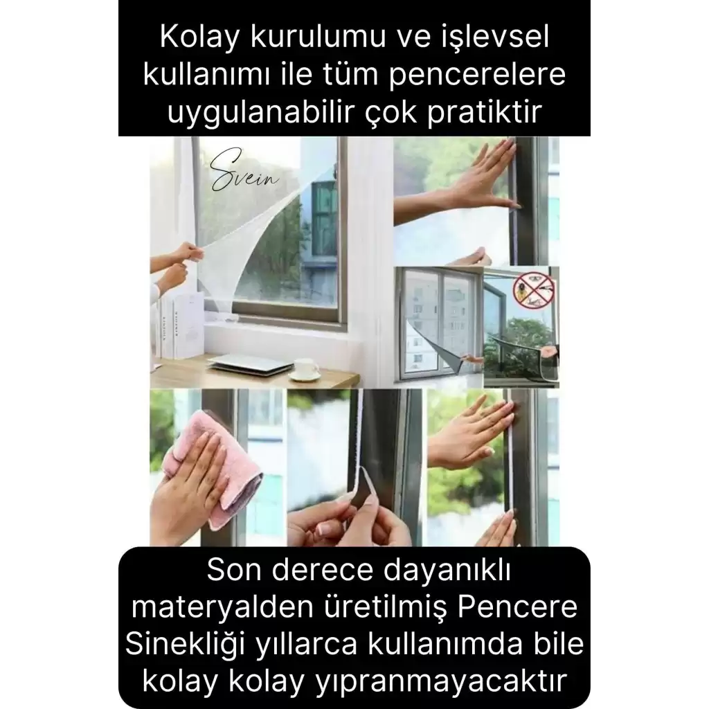 10 Adet Pratik Cam Pencere Kapı Uyumlu Çift Kanat Yırtılmaz Dayanıklı Kendinden Yapışkanlı Sineklik