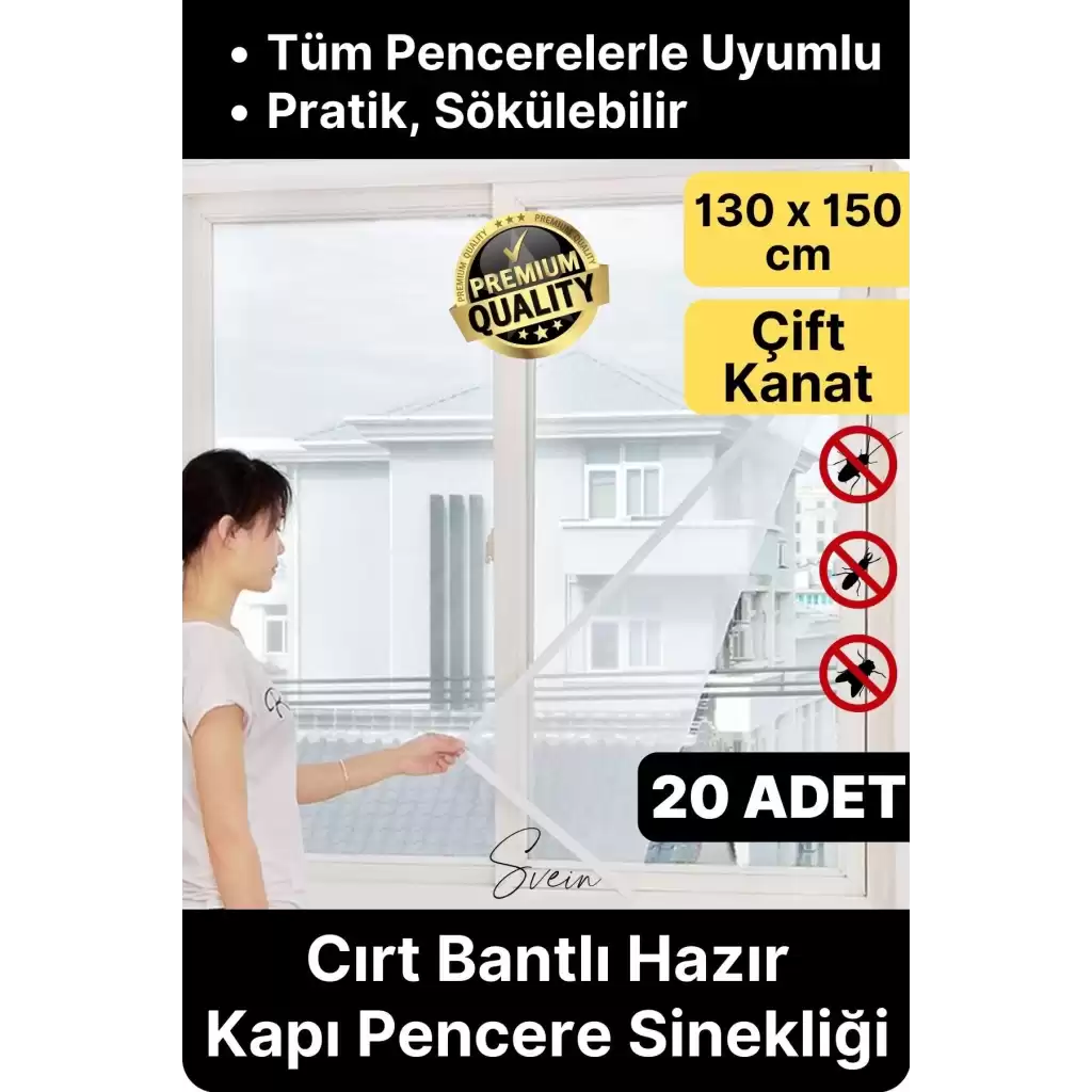 20 Adet Pratik Cam Pencere Kapı Uyumlu Çift Kanat Yırtılmaz Dayanıklı Kendinden Yapışkanlı Sineklik