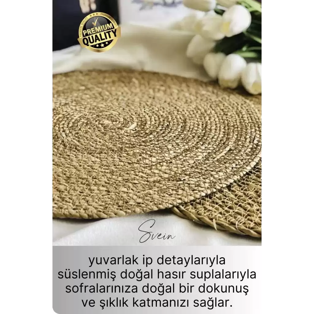4lü Premium Yuvarlak Hasır Bambu Amerikan Servis Örme Supla Sofra Yemek Masası Yanmaz Tabak Altlığı