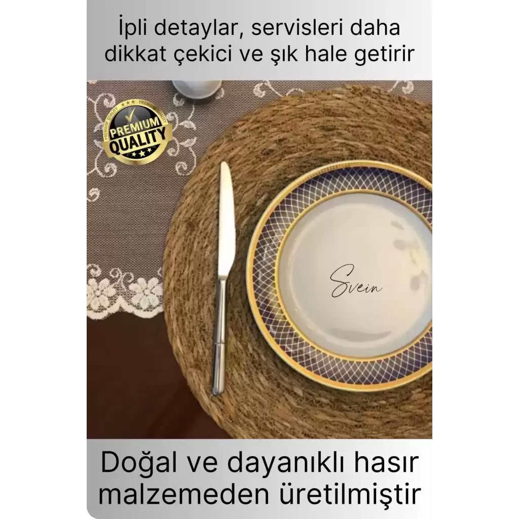 6lı Premium Yuvarlak Hasır Bambu Amerikan Servis Örme Supla Sofra Yemek Masası Yanmaz Tabak Altlığı