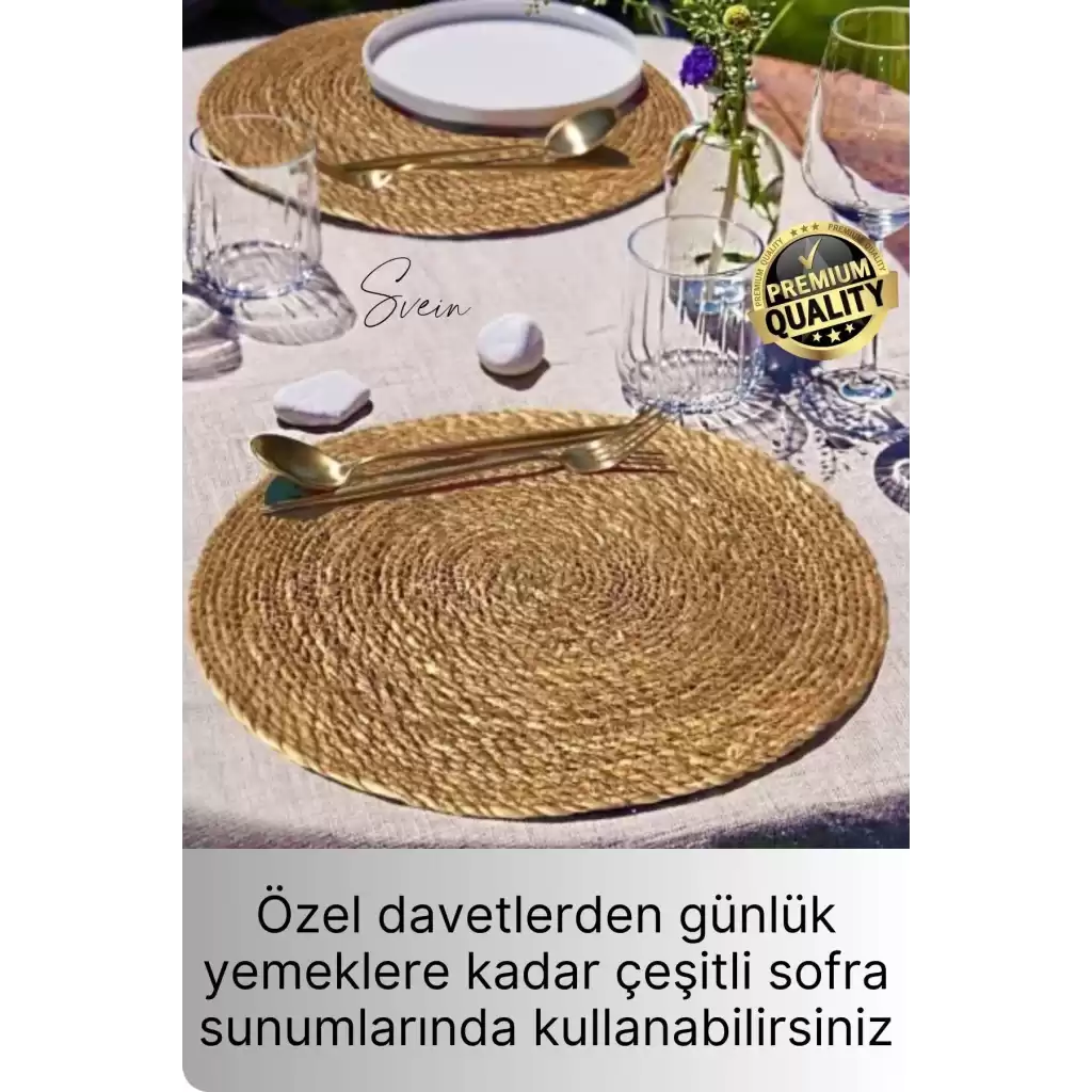 6lı Premium Yuvarlak Hasır Bambu Amerikan Servis Örme Supla Sofra Yemek Masası Yanmaz Tabak Altlığı