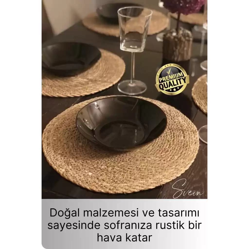 6lı Premium Yuvarlak Hasır Bambu Amerikan Servis Örme Supla Sofra Yemek Masası Yanmaz Tabak Altlığı