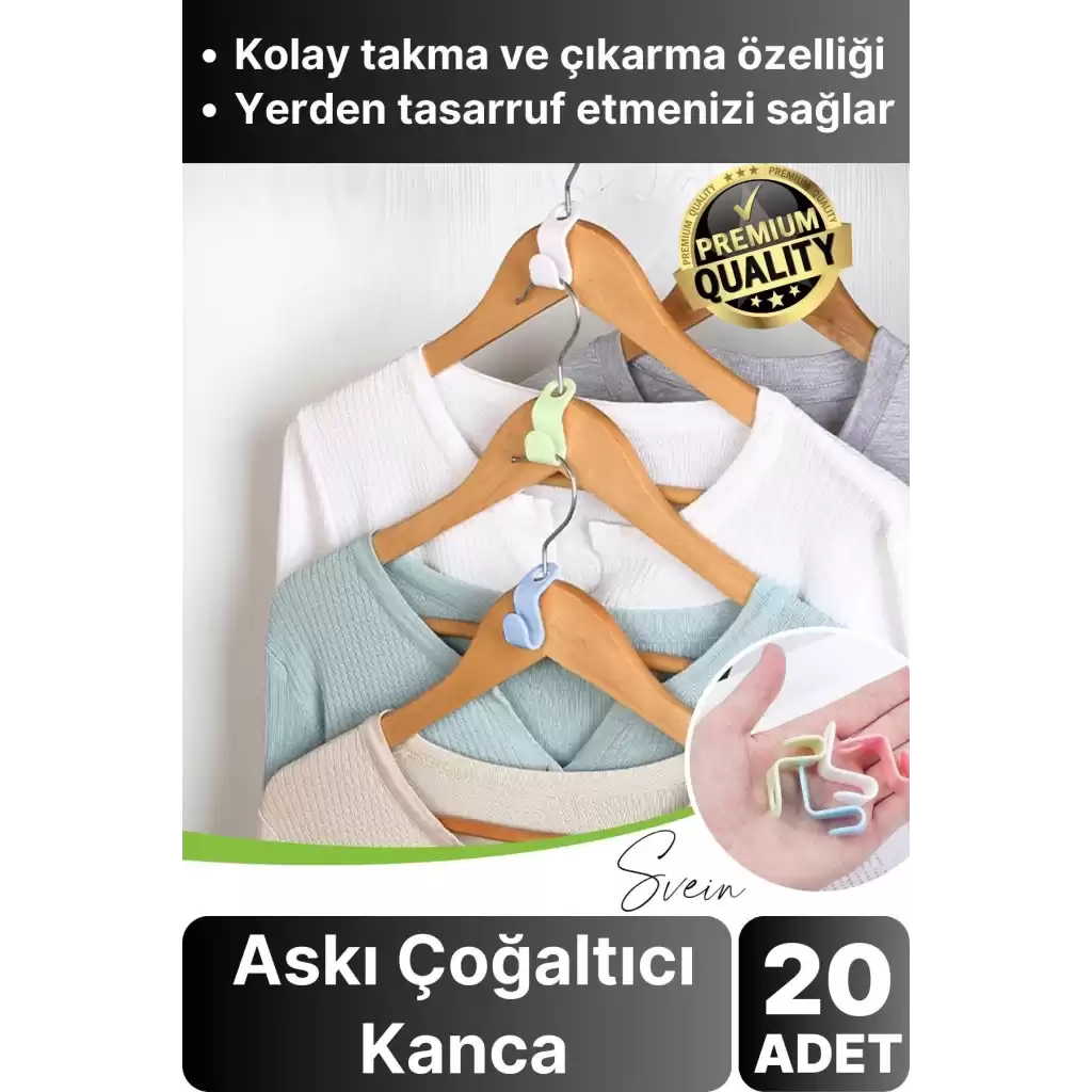 20 Adet Çok Amaçlı Askı Çoğaltıcı Gardrop Dolap İçi Düzenleyici Organizer Kanca Seti Çoklayıcı