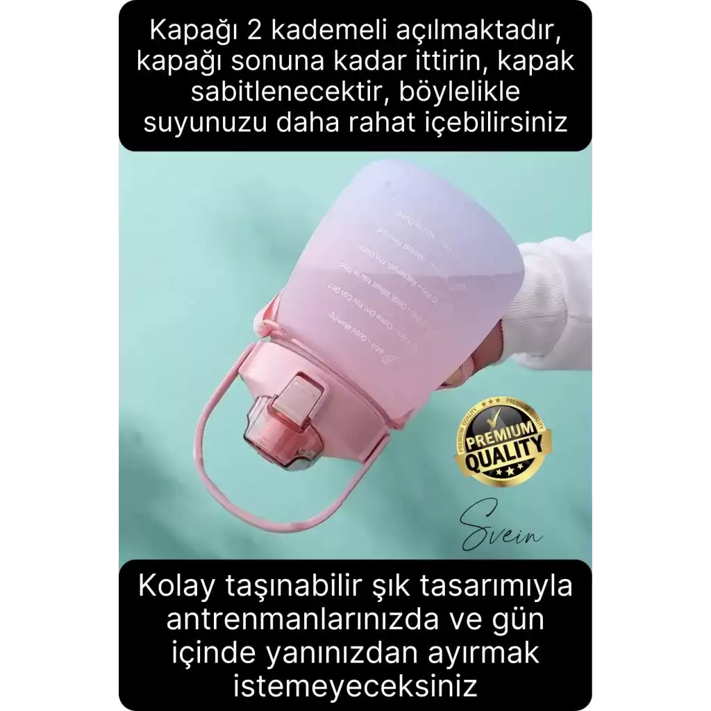 Askılı 1.3 Lt Pipetli Kilitli Sızdırmaz Kapak Tutacaklı Çift Renk Motivasyon Suluk Matara Kamp Okul