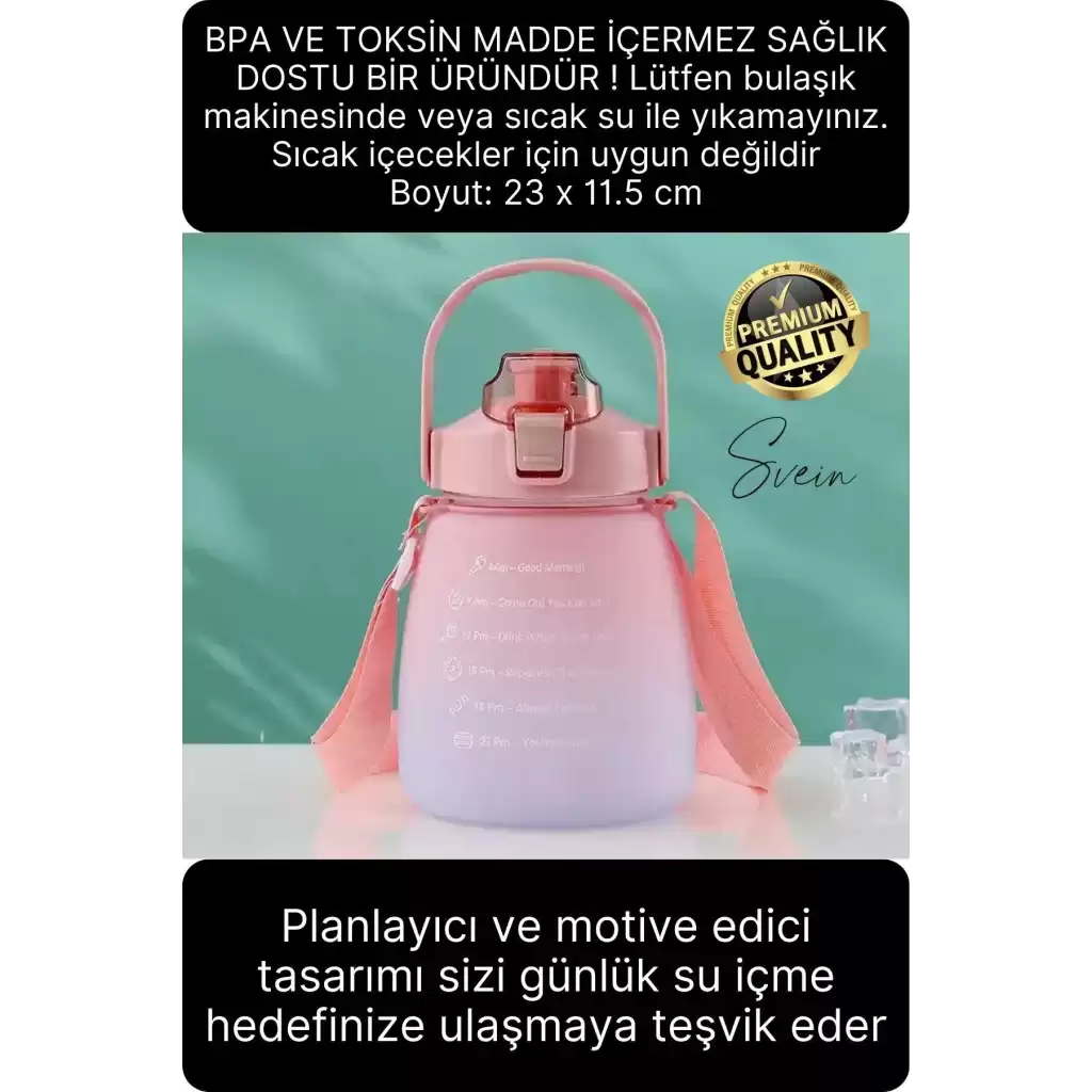 Askılı 1.3 Lt Pipetli Kilitli Sızdırmaz Kapak Tutacaklı Çift Renk Motivasyon Suluk Matara Kamp Okul