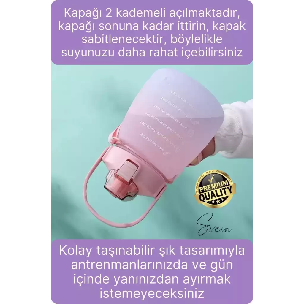 Askılı 1.3 Lt Pipetli Kilitli Sızdırmaz Kapak Çift Renk Motivasyon Suluk Matara Bpa İçermez Tritan