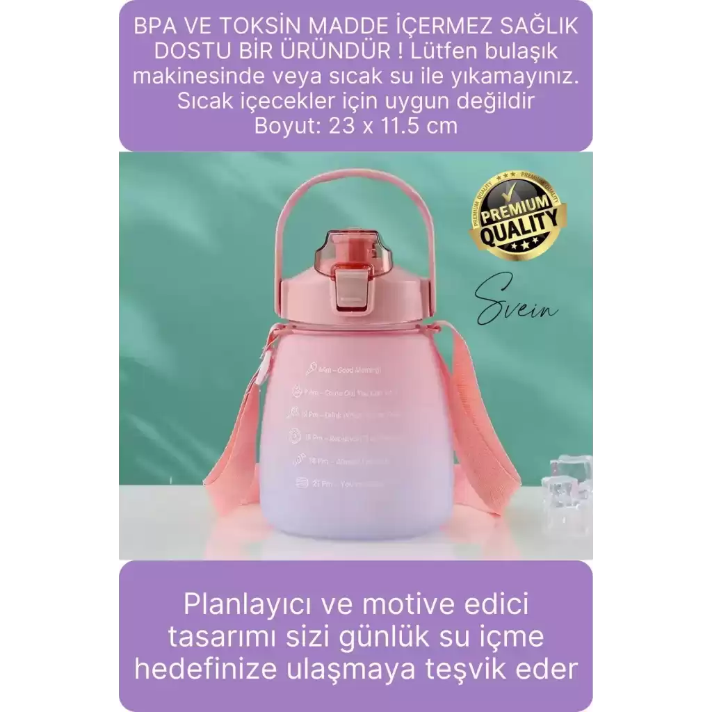 Askılı 1.3 Lt Pipetli Kilitli Sızdırmaz Kapak Çift Renk Motivasyon Suluk Matara Bpa İçermez Tritan