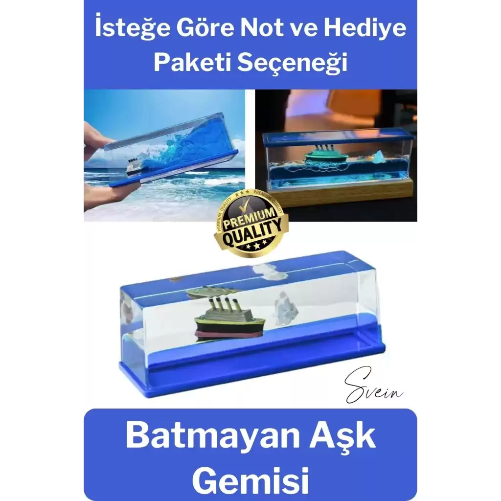 Mavi Su Akvaryum Dikdörtgen Sevgiliye Özel Batmayan Dekoratif Notlu Aşk Titanik Gemisi