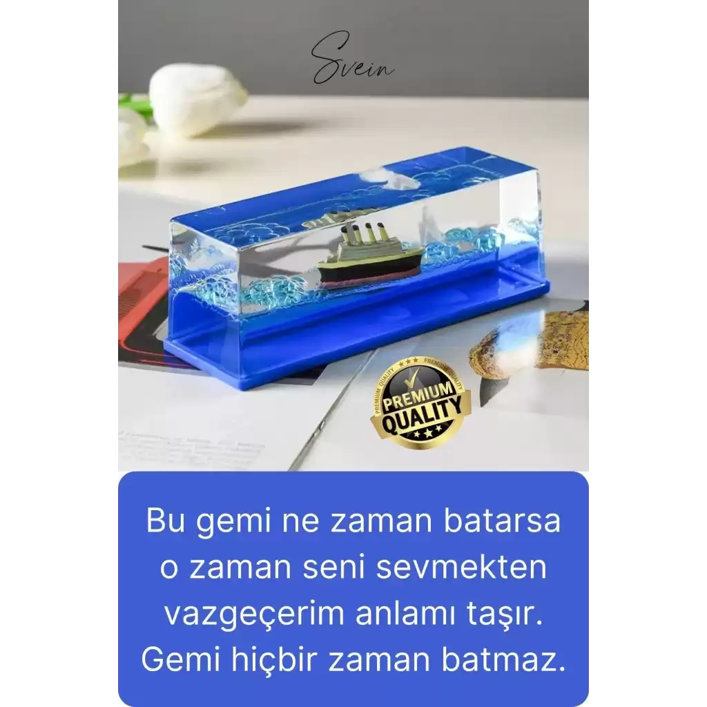 Mavi Su Akvaryum Dikdörtgen Sevgiliye Özel Batmayan Dekoratif Notlu Aşk Titanik Gemisi