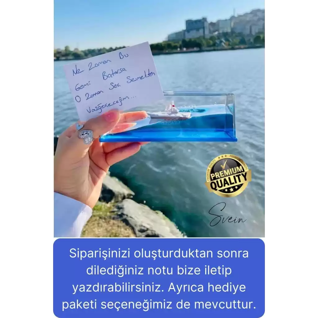 Mavi Su Akvaryum Dikdörtgen Sevgiliye Özel Batmayan Dekoratif Notlu Aşk Titanik Gemisi