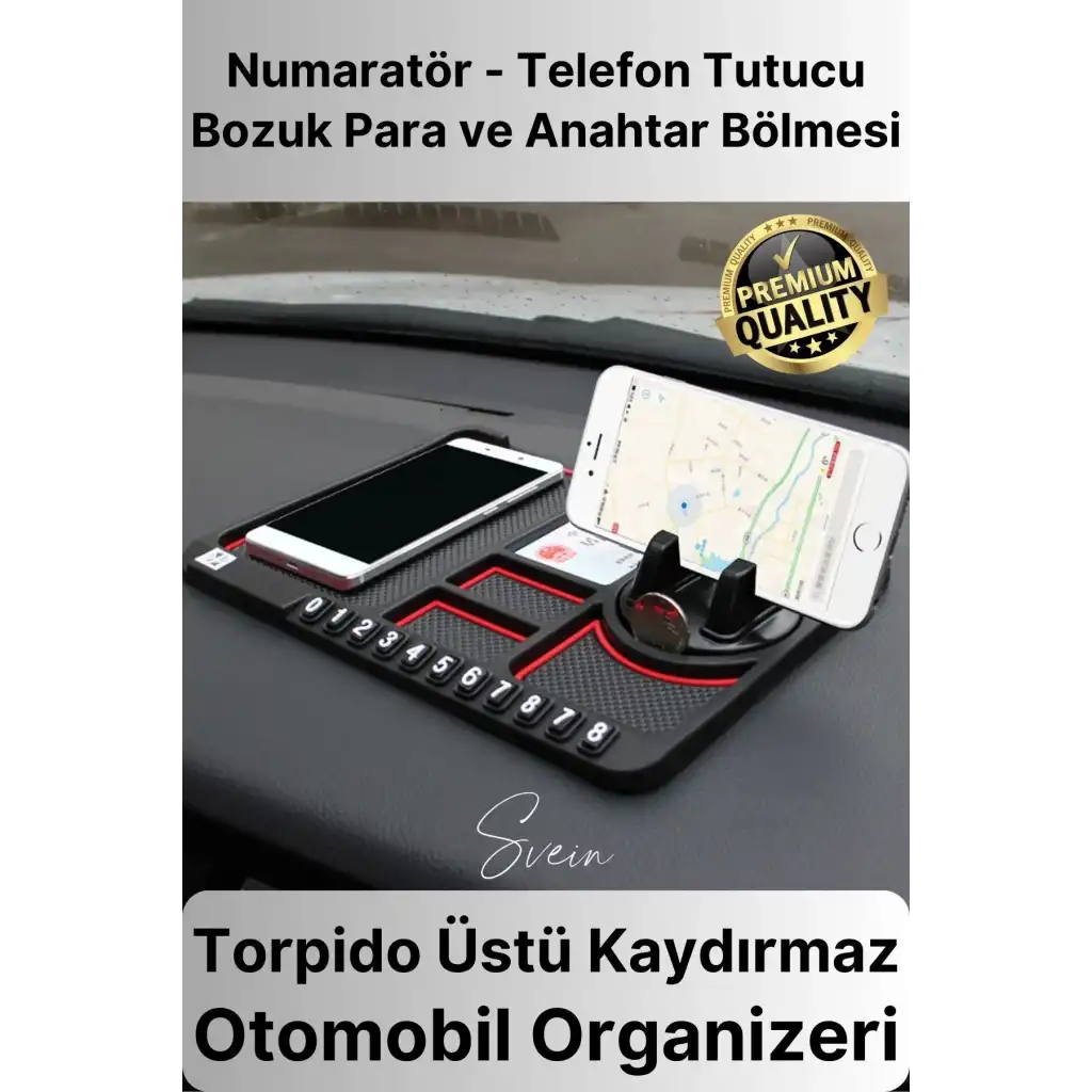 Araç İçi Torpido Kaydırmaz Telefon Tutucu Numaratör Organizer Ped 360 Derece Dönebilen Kaymaz