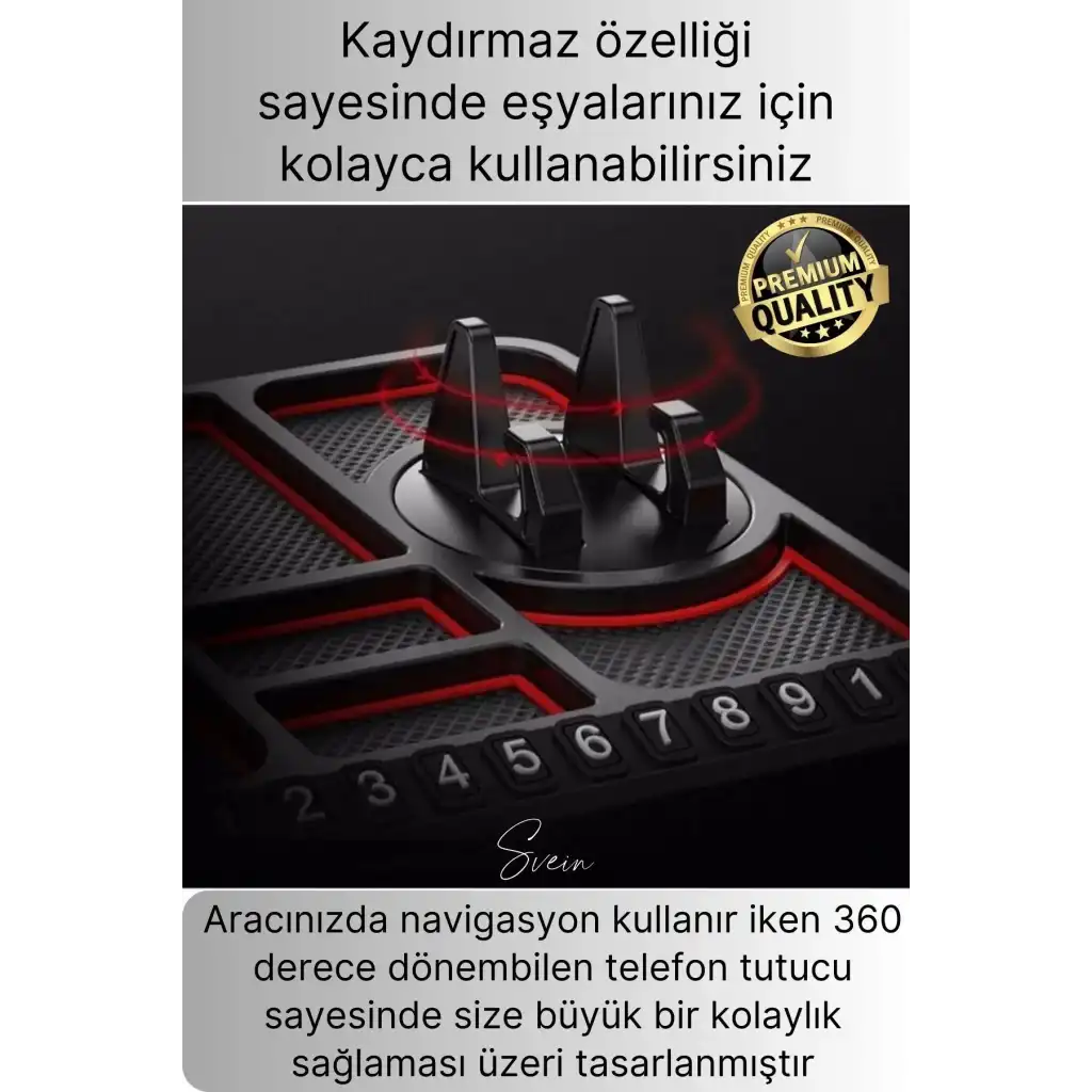 Araç İçi Torpido Kaydırmaz Telefon Tutucu Numaratör Organizer Ped 360 Derece Dönebilen Kaymaz