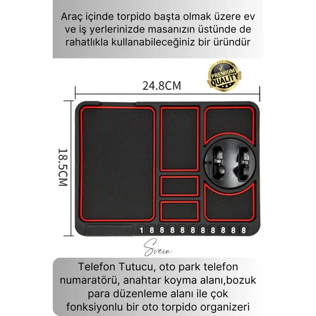 Araç İçi Torpido Kaydırmaz Telefon Tutucu Numaratör Organizer Ped 360 Derece Dönebilen Kaymaz