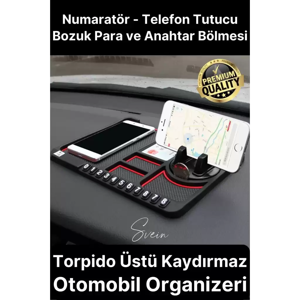 Araç İçi Torpido Kaydırmaz Telefon Tutucu Numaratör Organizer Oto 360 Derece Dönebilen Kaymaz