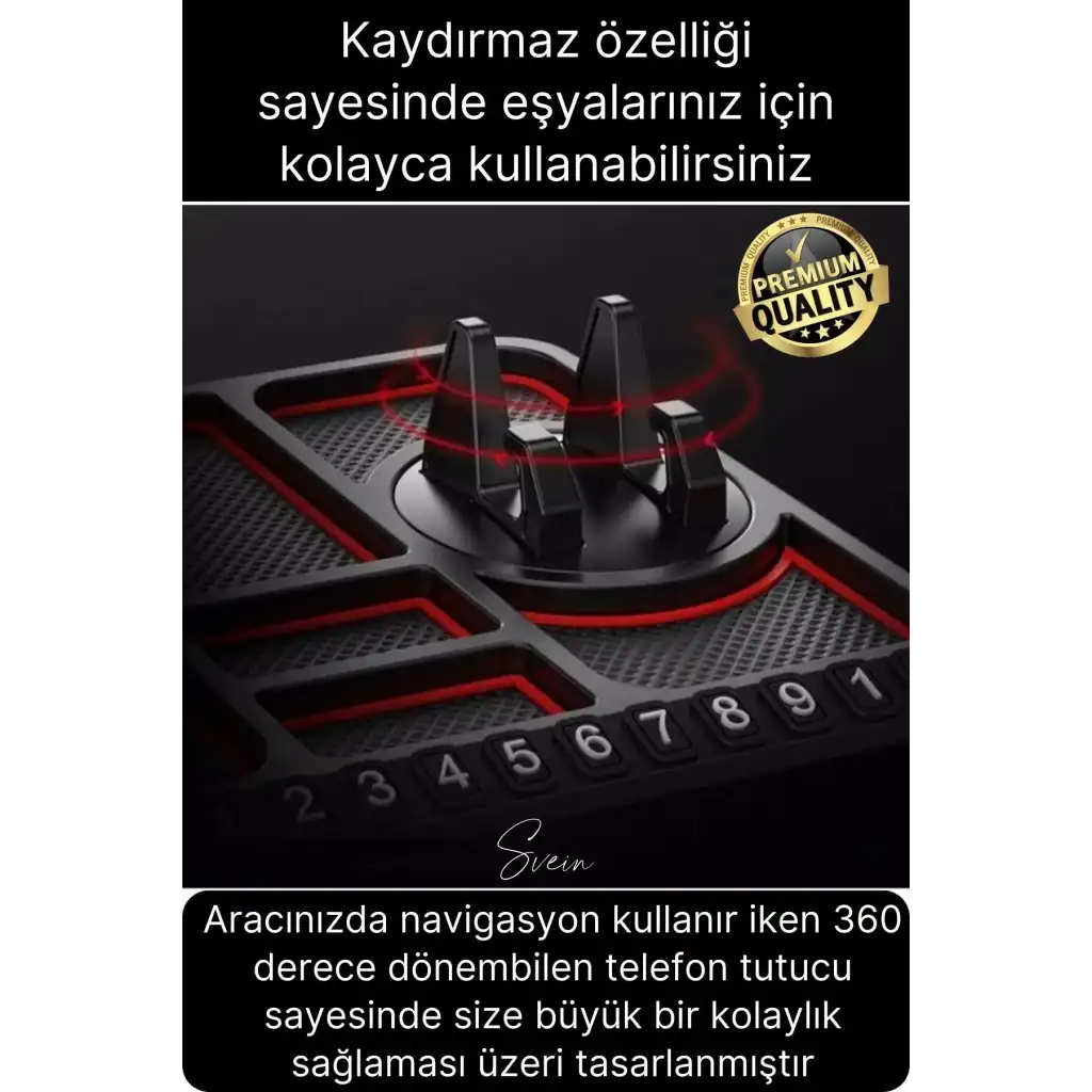 Araç İçi Torpido Kaydırmaz Telefon Tutucu Numaratör Organizer Oto 360 Derece Dönebilen Kaymaz