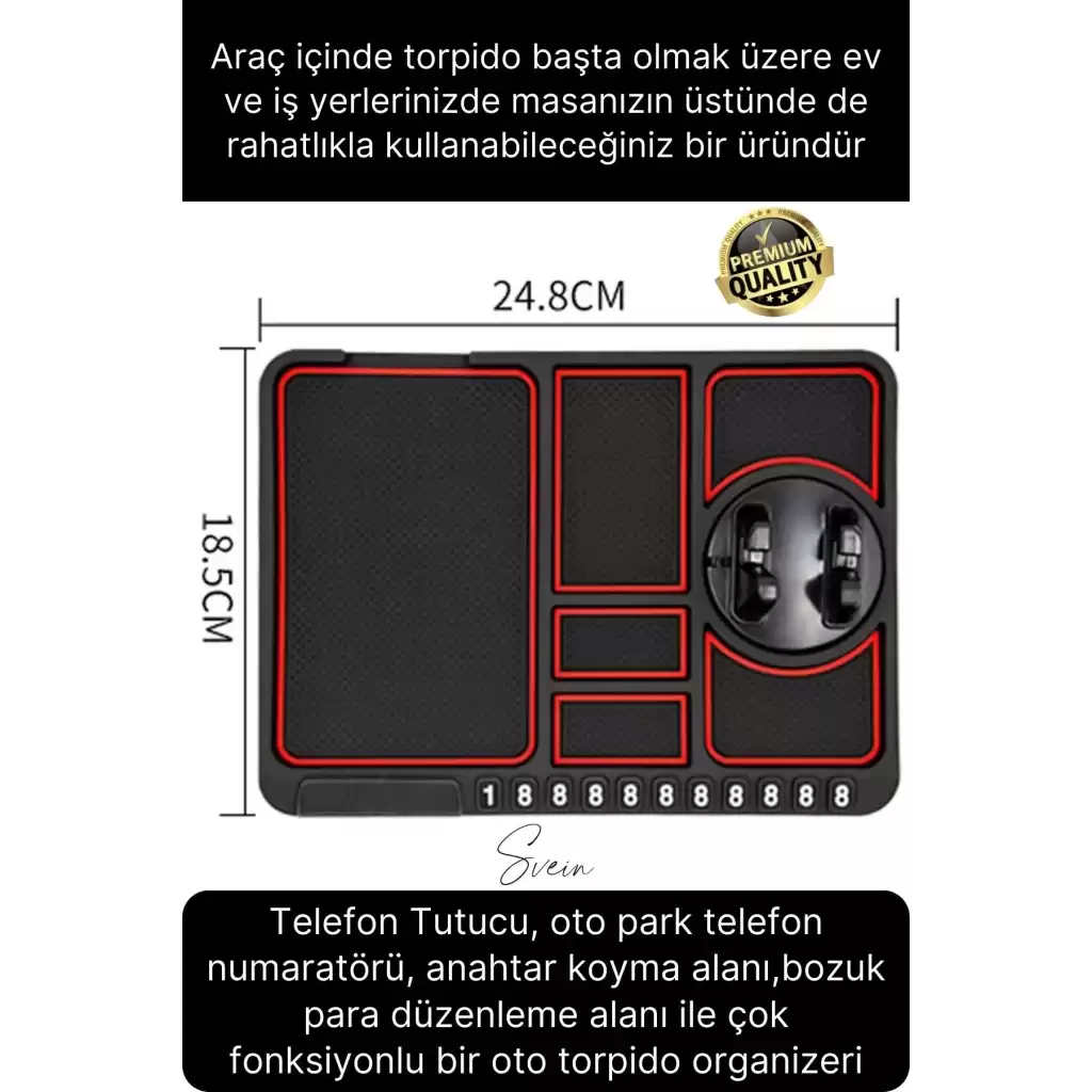 Araç İçi Torpido Kaydırmaz Telefon Tutucu Numaratör Organizer Oto 360 Derece Dönebilen Kaymaz