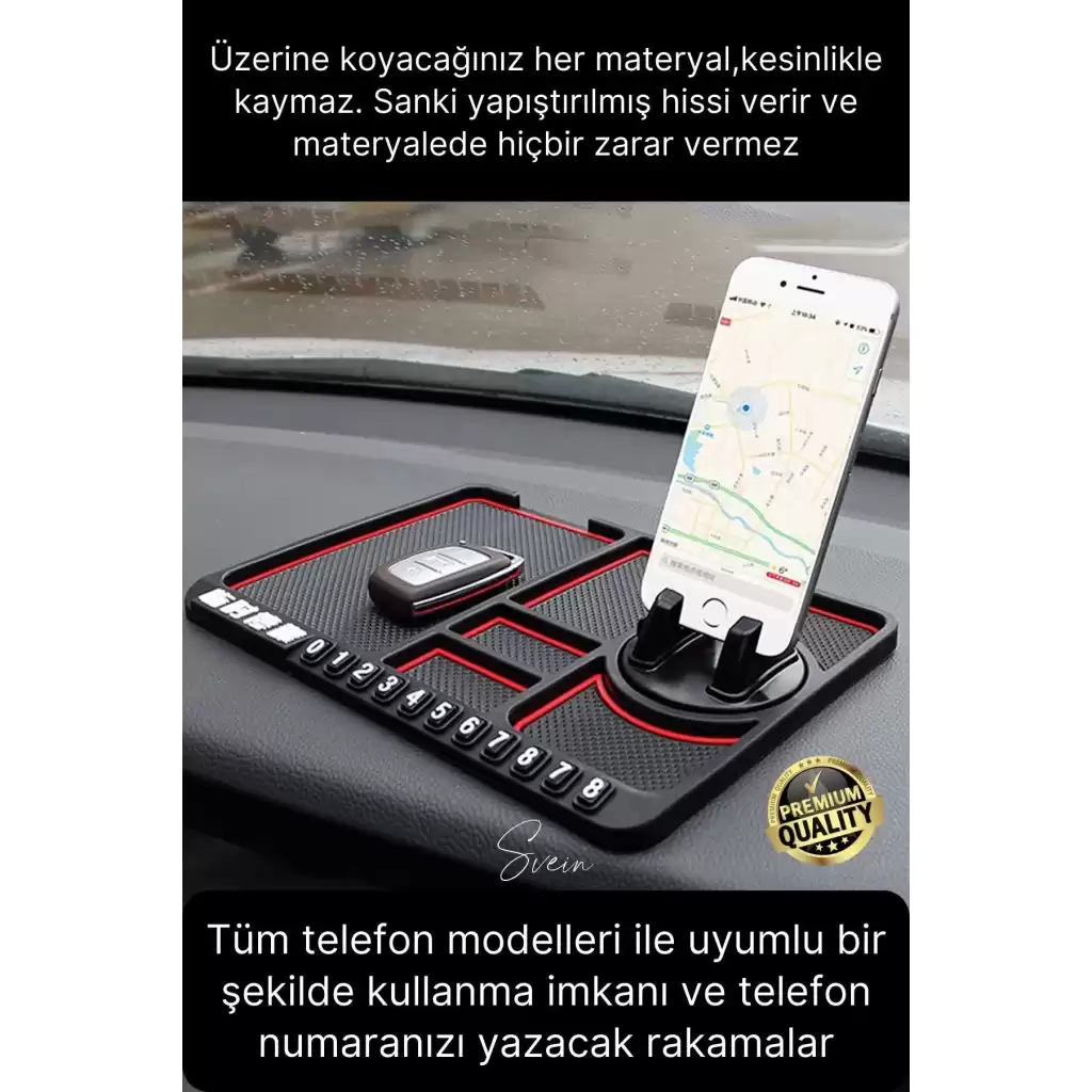 Araç İçi Torpido Kaydırmaz Telefon Tutucu Numaratör Organizer Oto 360 Derece Dönebilen Kaymaz